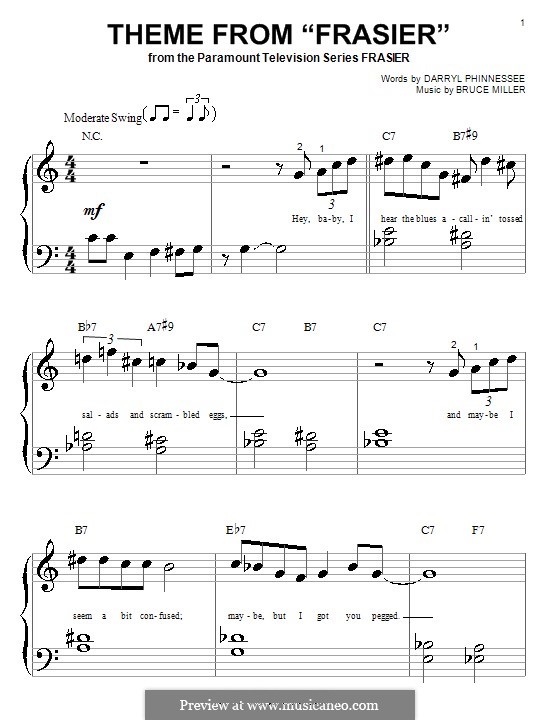 Tossed Salad and Scrambled Eggs (theme from Frasier): para piano (versão facil) by Bruce Miller