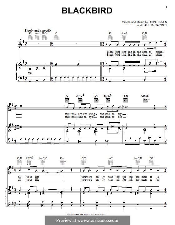 Blackbird (The Beatles): Para vocais e piano (ou Guitarra) by John Lennon, Paul McCartney