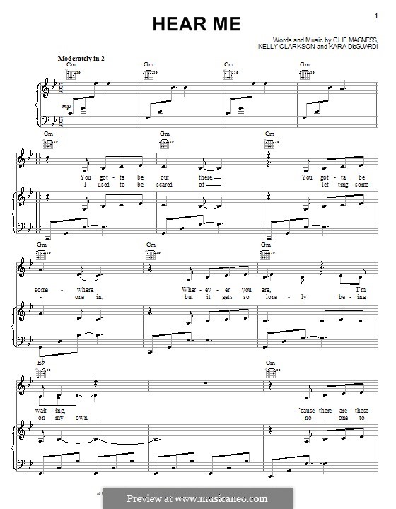 Hear Me (Kelly Clarkson): Para vocais e piano (ou Guitarra) by Clifton Magness, Kara DioGuardi