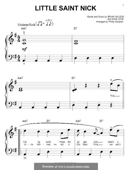 Little Saint Nick (The Beach Boys): para piano (versão facil) by Brian Wilson, Mike Love