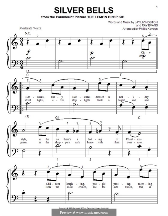 Piano version: Very easy notes by Jay Livingston, Raymond Evans