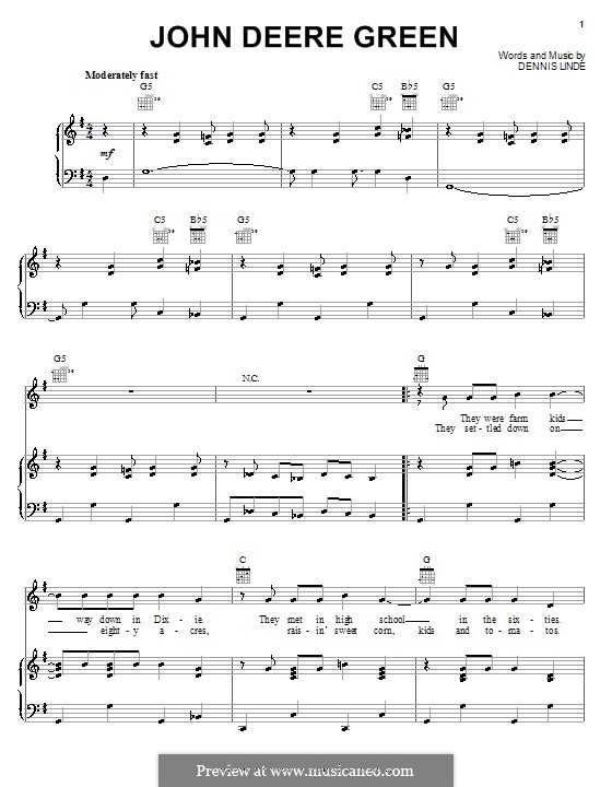 John Deere Green (Joe Diffie): Para vocais e piano (ou Guitarra) by Dennis Linde