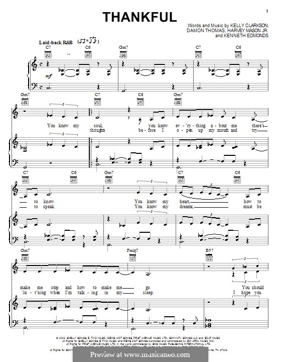 Thankful (Kelly Clarkson): Para vocais e piano (ou Guitarra) by Damon E. Thomas, Harvey Mason Jr., Kenneth 'Babyface' Edmonds