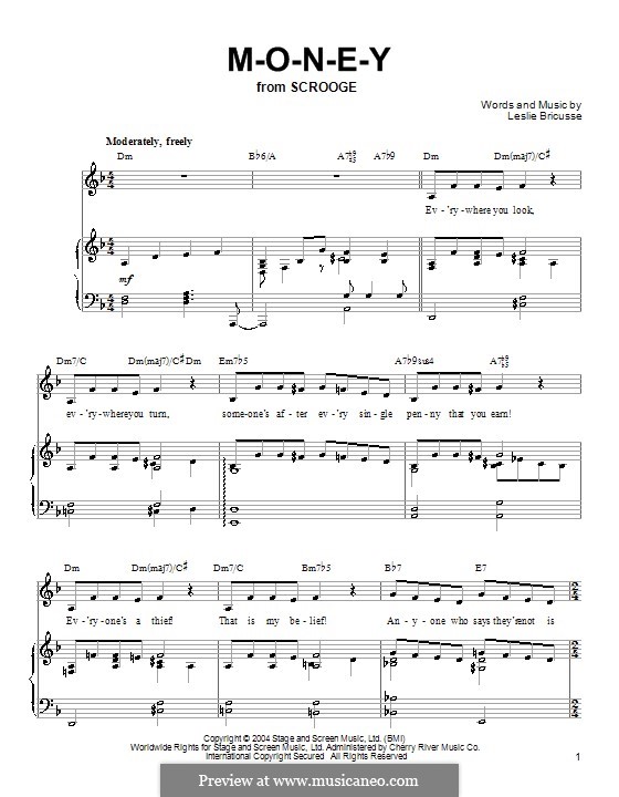 M-O-N-E-Y: Para vocais e piano (ou Guitarra) by Leslie Bricusse