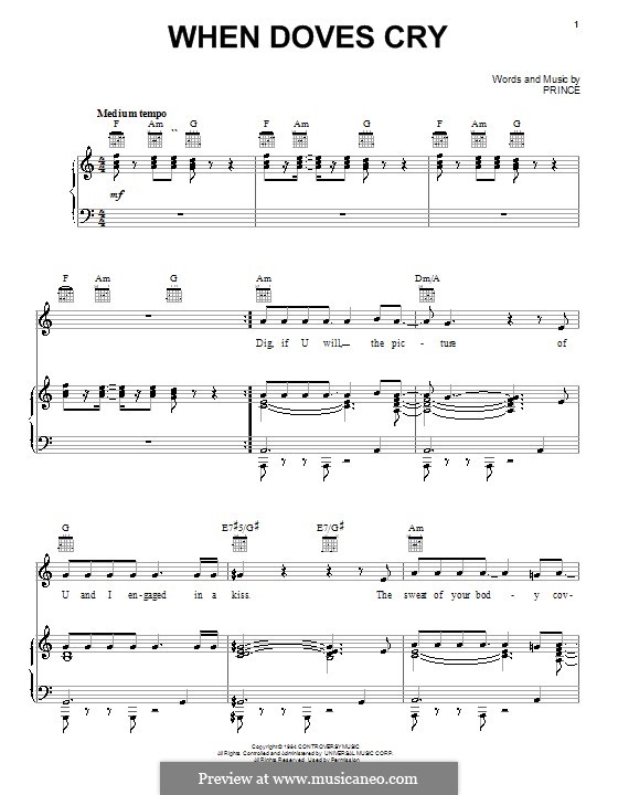When Doves Cry: Para vocais e piano (ou Guitarra) by Prince
