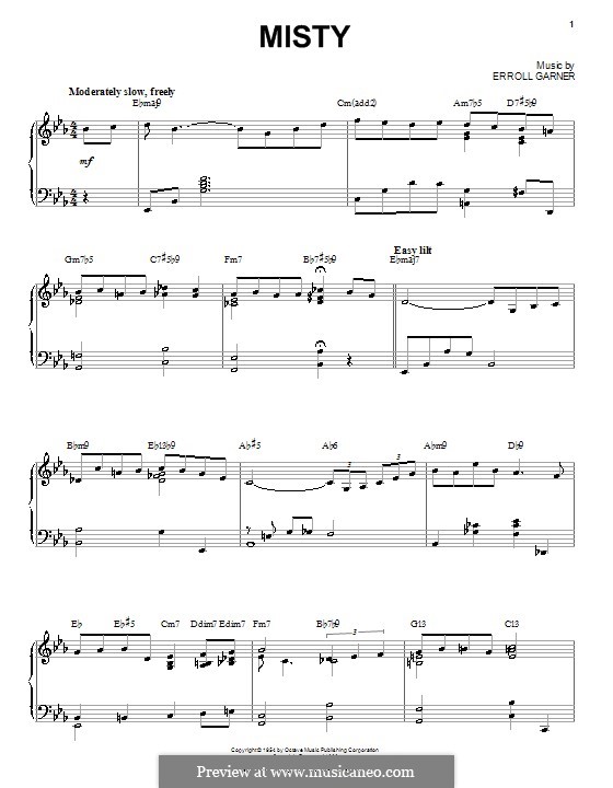 Misty (Johnny Mathis): Para Piano by Erroll Garner