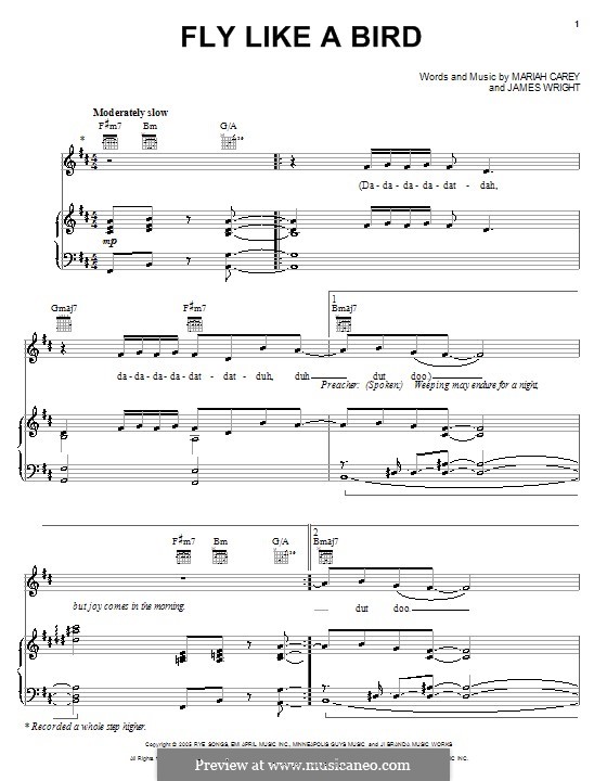 Fly Like a Bird: Para vocais e piano (ou Guitarra) by James Quenton Wright, Mariah Carey