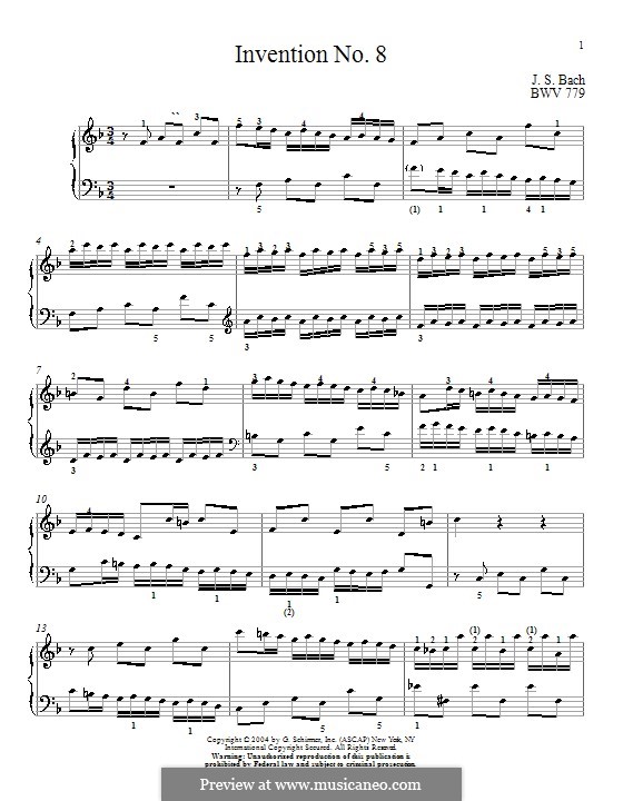 No.8 in F Major, BWV 779: Para Piano by Johann Sebastian Bach