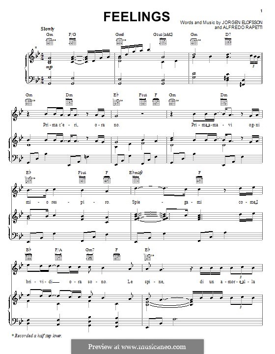 Feelings (Il Divo): Para vocais e piano (ou Guitarra) by Alfredo Rapetti, Jörgen Kjell Elofsson