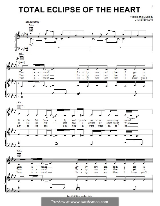 Total Eclipse of the Heart (Bonnie Tyler): Para vocais e piano (ou Guitarra) by Jim Steinman