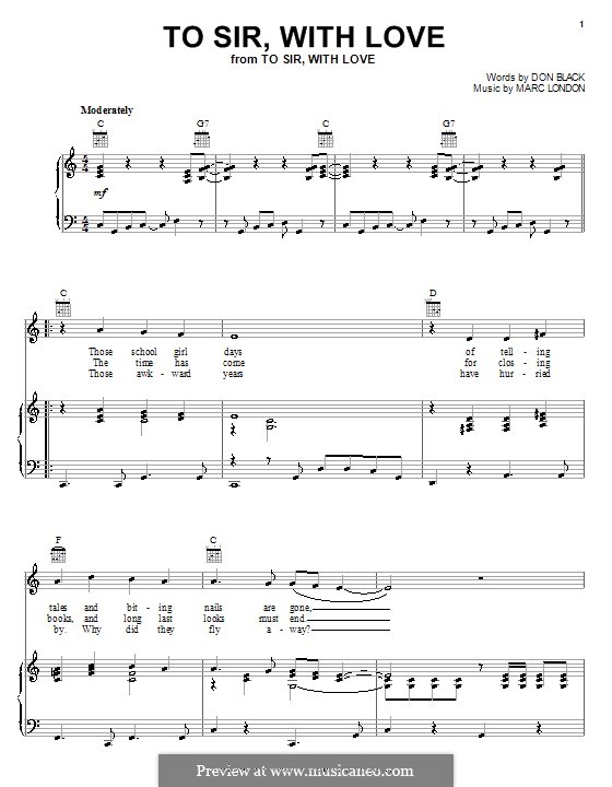 To Sir, with Love: Para vocais e piano (ou Guitarra) by Marc London