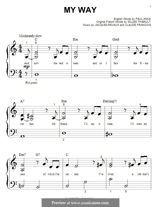 My Way: para piano (versão facil) by Claude Francois, Jacques Revaux