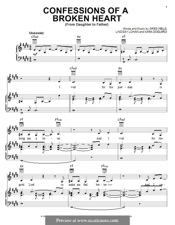 Confessions of a Broken Heart (Daughter to Father): For voice and piano or guitar (Lindsay Lohan) by Greg Wells, Kara DioGuardi