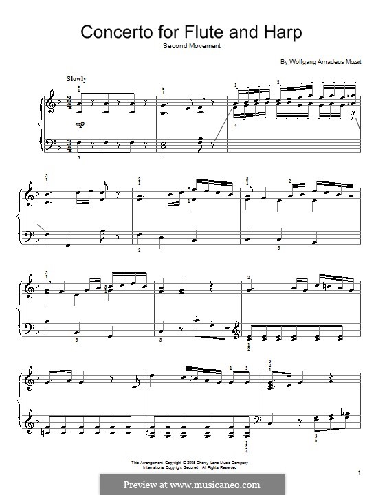 Concerto for Flute, Harp and Orchestra in C Major, K.299: Andantino. Version for piano by Wolfgang Amadeus Mozart