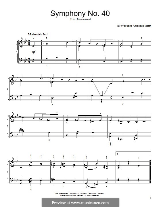 Movement III: arranjo para piano by Wolfgang Amadeus Mozart