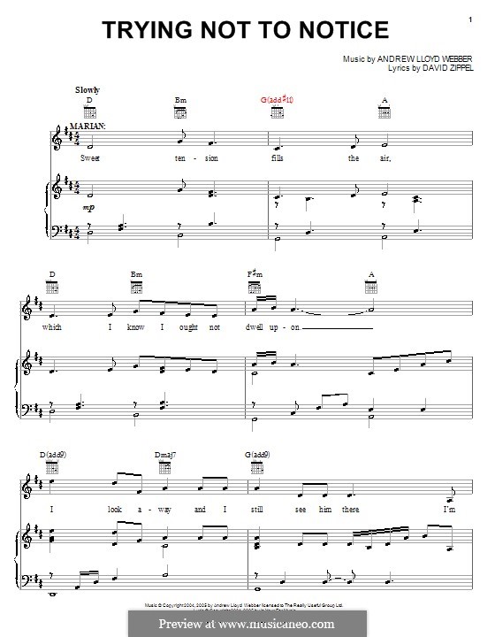 Trying Not to Notice: Para vocais e piano (ou Guitarra) by Andrew Lloyd Webber