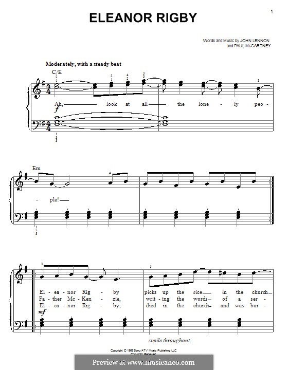 Piano version: Easy notes by John Lennon, Paul McCartney