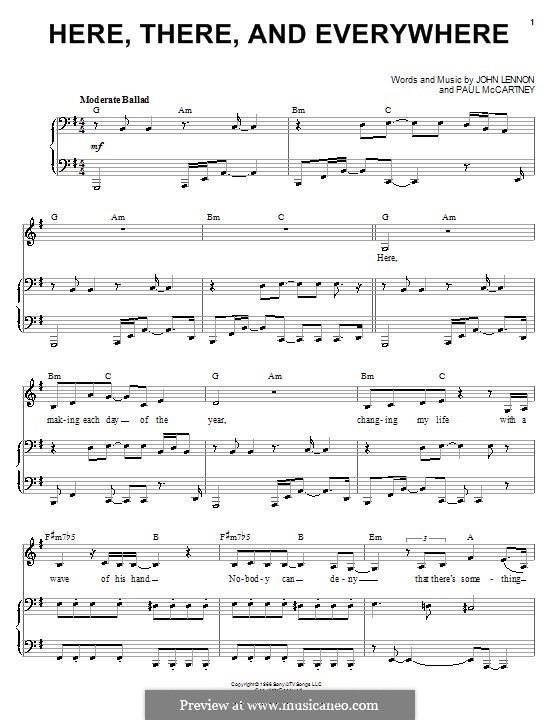 Here, There and Everywhere (The Beatles): Para vocais e piano (ou Guitarra) by John Lennon, Paul McCartney