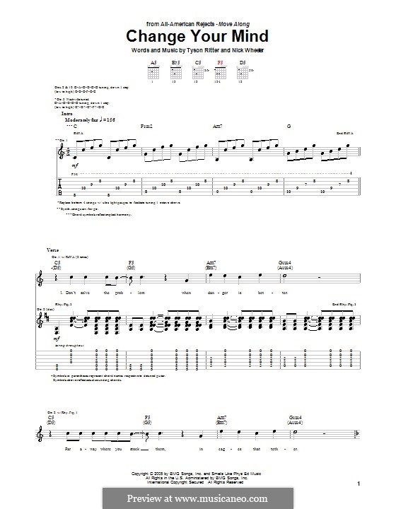 Change Your Mind (The All-American Rejects): Para guitarra com guia by Nick Wheeler, Tyson Ritter