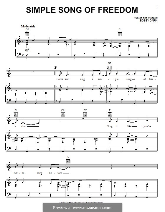 Simple Song of Freedom: Para vocais e piano (ou Guitarra) by Bobby Darin
