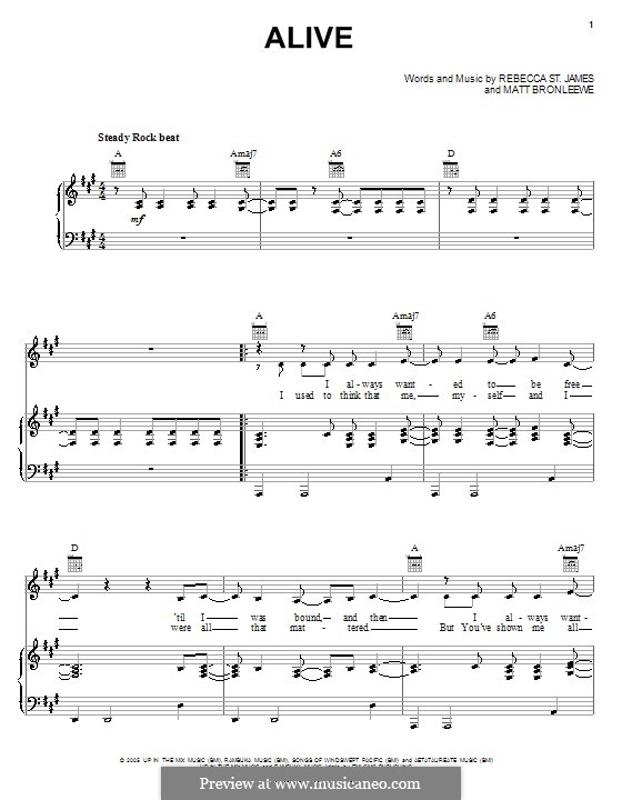 Alive: Para vocais e piano (ou Guitarra) by Matt Bronleewe, Rebecca St. James