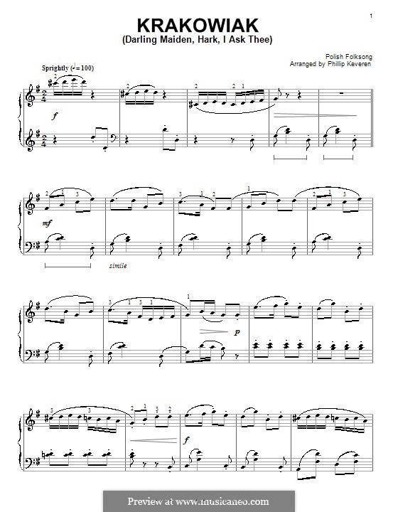 Krakowiak (Darling Maiden, Hark, I Ask Thee): Para Piano by folklore
