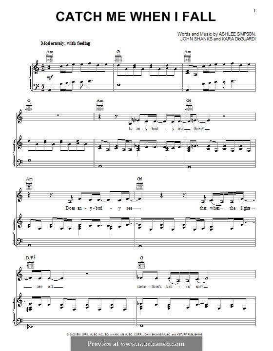Catch Me When I Fall (Ashlee Simpson): Para vocais e piano (ou Guitarra) by John M Shanks, Kara DioGuardi