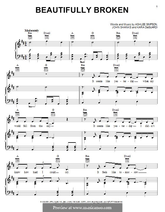 Beautifully Broken: Para vocais e piano (ou Guitarra) by John M Shanks, Kara DioGuardi