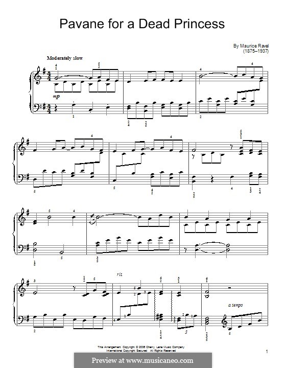 Pavane pour une infante défunte (Pavane for a Dead Princess), M.19: Facil para o piano by Maurice Ravel