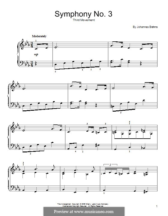 Movement III: Theme. Version for easy piano by Johannes Brahms