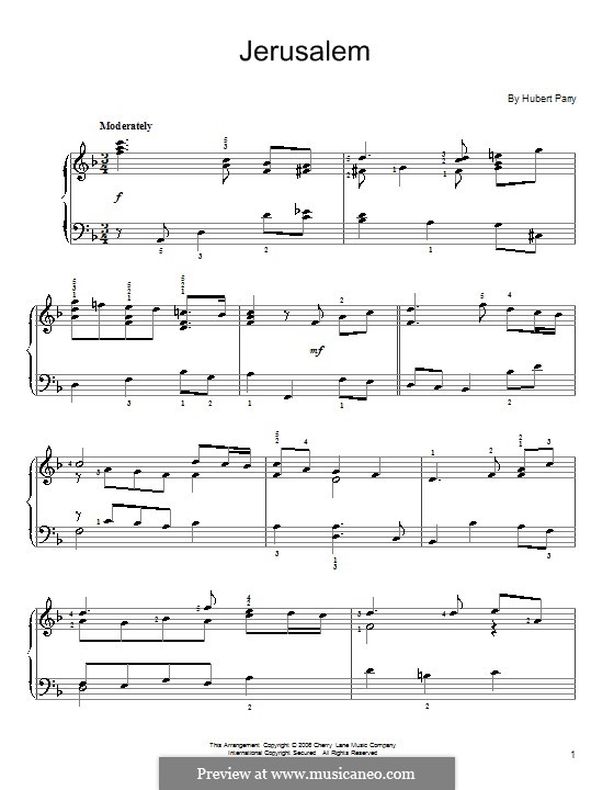 Jerusalem (And did Those Feet in Ancient Time): Facil para o piano by Charles Hubert Hastings Parry