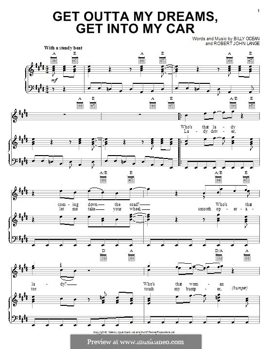Get Outta My Dreams, Get Into My Car (Billy Ocean): Para vocais e piano (ou Guitarra) by Robert John Lange