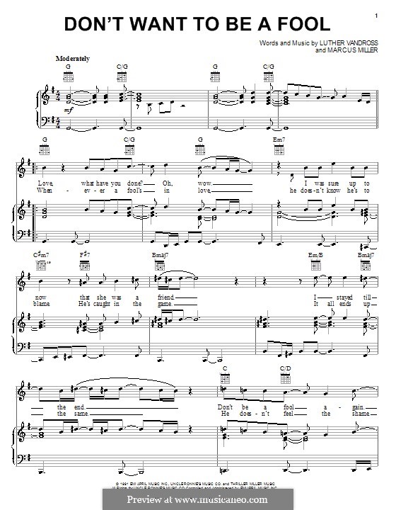 Don't Want To Be a Fool: Para vocais e piano (ou Guitarra) by Marcus Miller