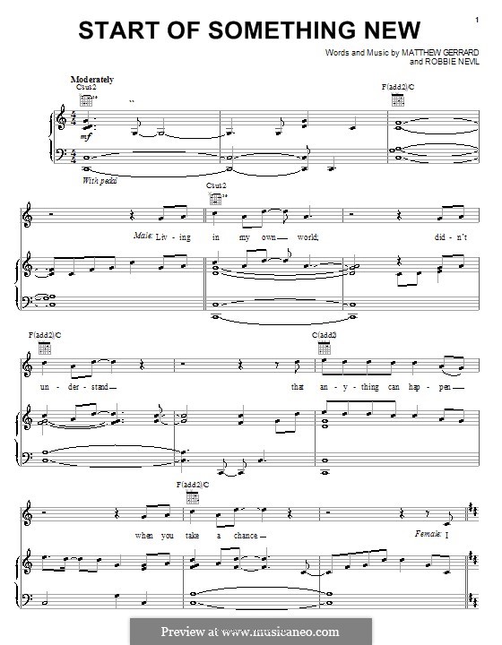 Start of Something New (from High School Musical): Para vocais e piano (ou Guitarra) by Matthew Gerrard, Robbie Nevil