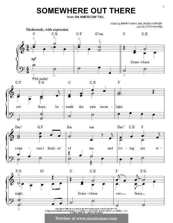 Somewhere Out There (from An American Tail): Facil para o piano by Barry Mann, Cynthia Weil, James Horner