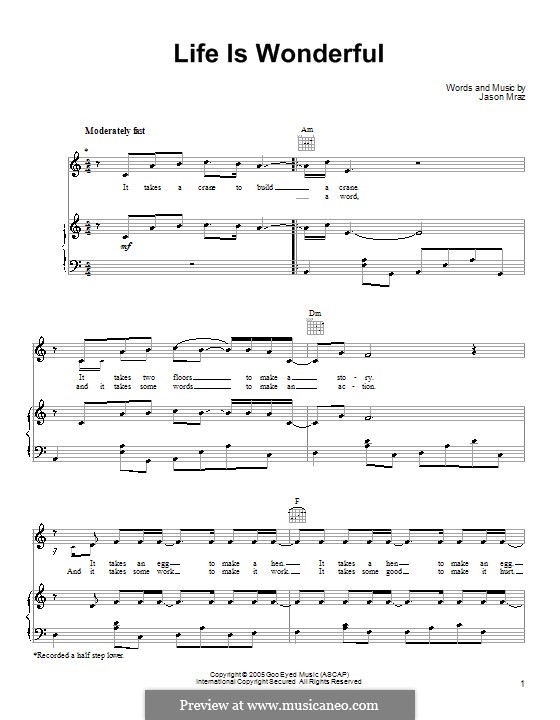Life Is Wonderful: Para vocais e piano (ou Guitarra) by Jason Mraz