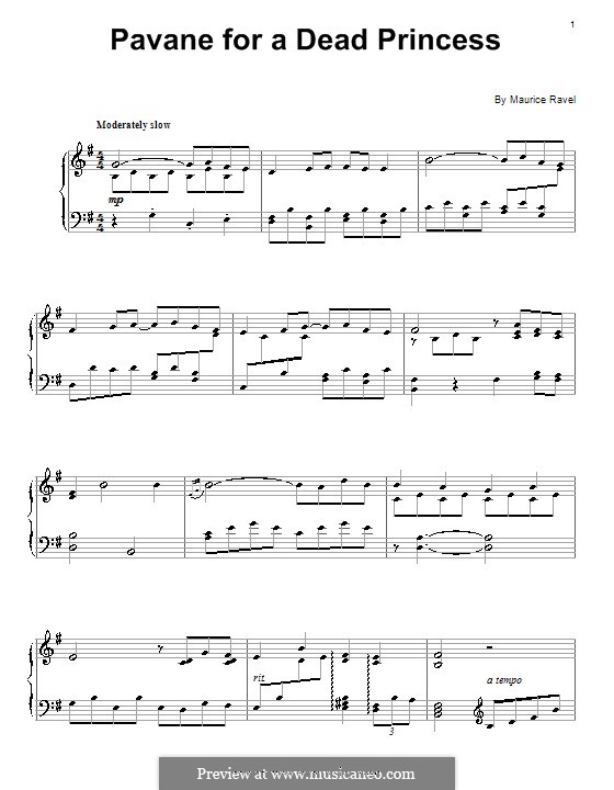 Pavane pour une infante défunte (Pavane for a Dead Princess), M.19: For piano (fragment) by Maurice Ravel