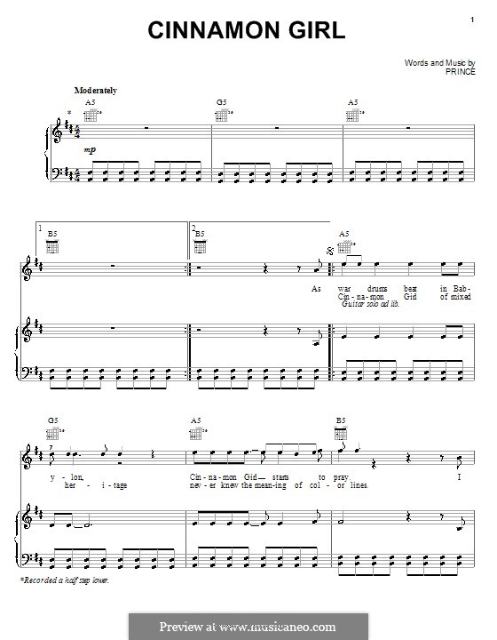 Cinnamon Girl: Para vocais e piano (ou Guitarra) by Prince