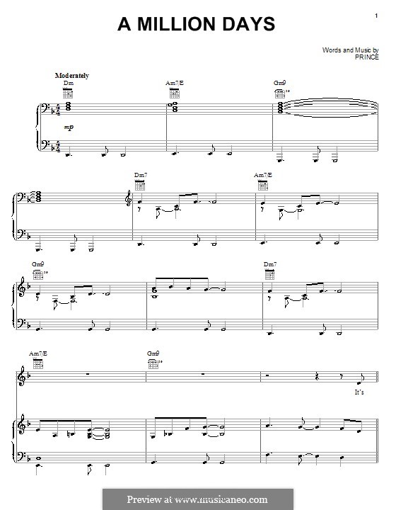 A Million Days: Para vocais e piano (ou Guitarra) by Prince