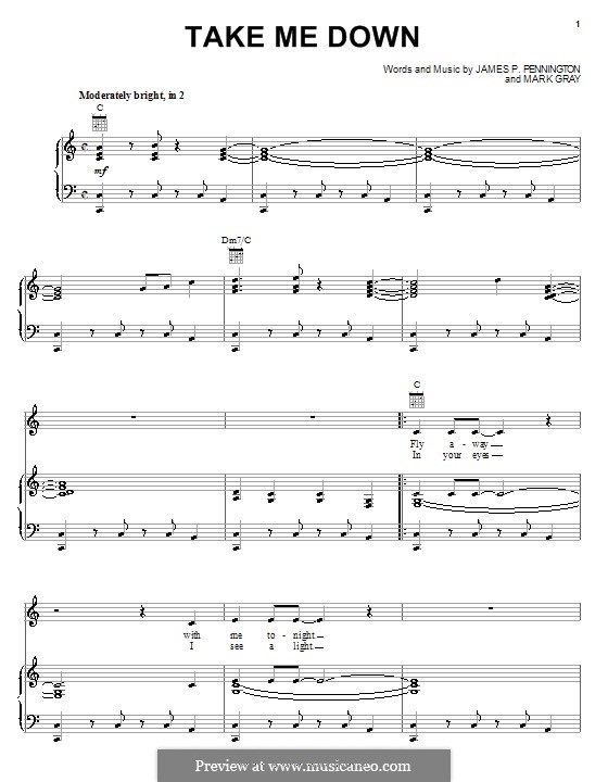 Take Me Down (Alabama): Para vocais e piano (ou Guitarra) by James Preston Pennington, Mark Gray