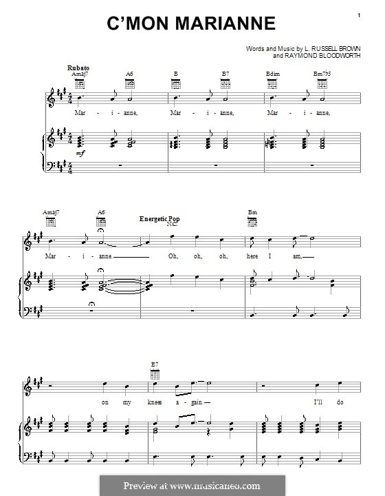 C'mon Marianne (Frankie Valli & The Four Seasons): Para vocais e piano (ou Guitarra) by L. Russell Brown, Raymond Bloodworth