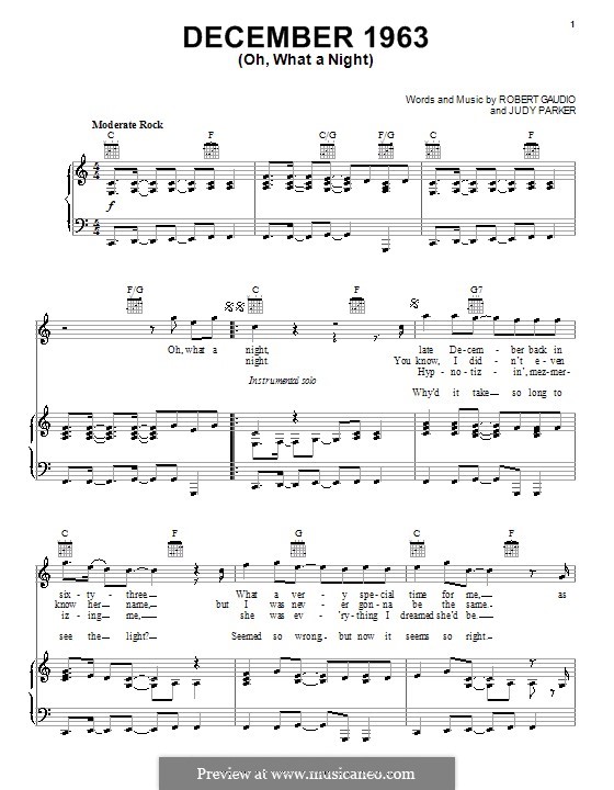December 1963 (Oh, What a Night): For voice and piano or guitar (Frankie Valli & The Four Seasons) by Bob Gaudio, Judy Parker