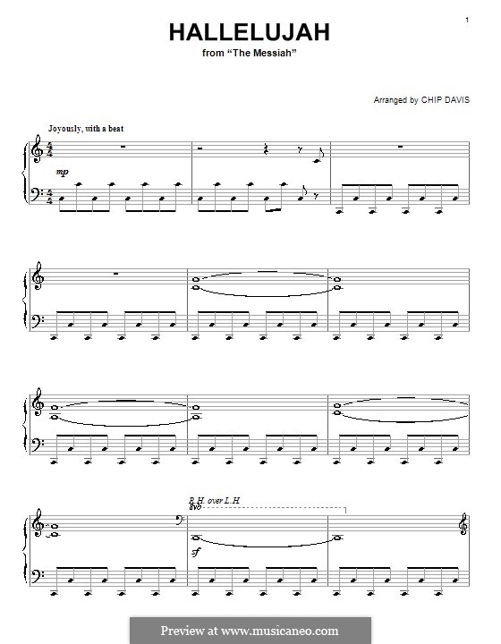 No.44 Hallelujah (Printable Scores): para piano (C maior) by Georg Friedrich Händel