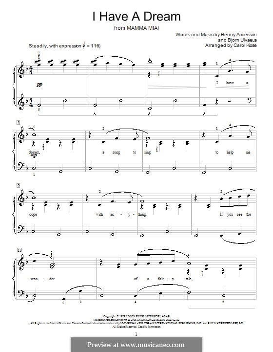 I Have a Dream (ABBA): Para Piano by Benny Andersson, Björn Ulvaeus