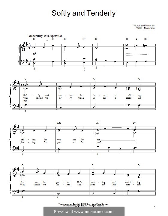 Softly and Tenderly: Facil para o piano by Will Lamartine Thompson