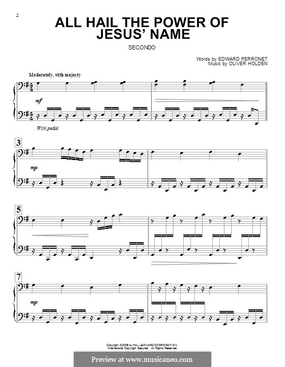 All Hail the Power of Jesus' Name: para piano de quadro mãos by Oliver Holden