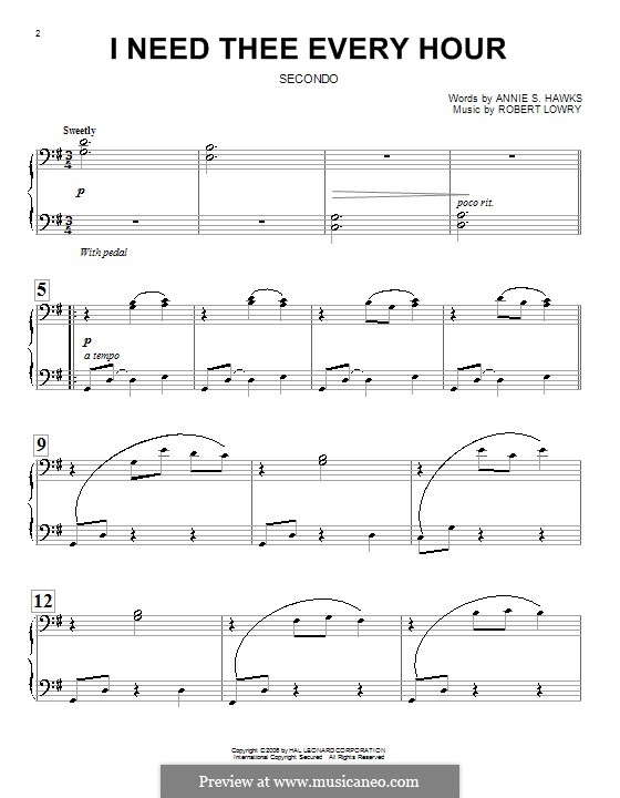 I Need Thee Every Hour: para piano de quadro mãos by Robert Lowry