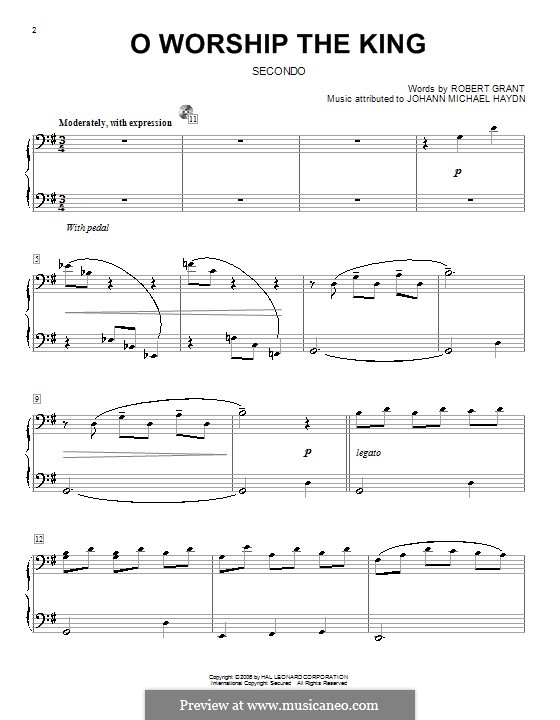 O Worship The King: para piano de quadro mãos by Michael Haydn