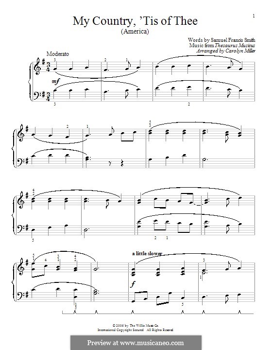 My Country, 'Tis Of Thee (America): Para Piano by folklore