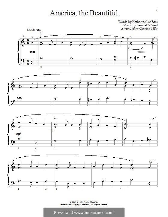 America, The Beautiful: Para Piano by Samuel Augustus Ward